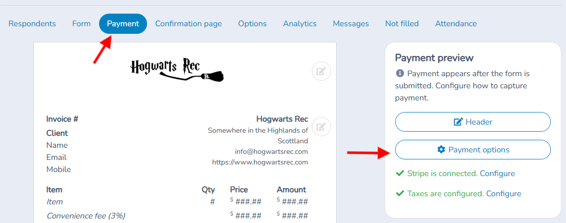 Configuring payment options