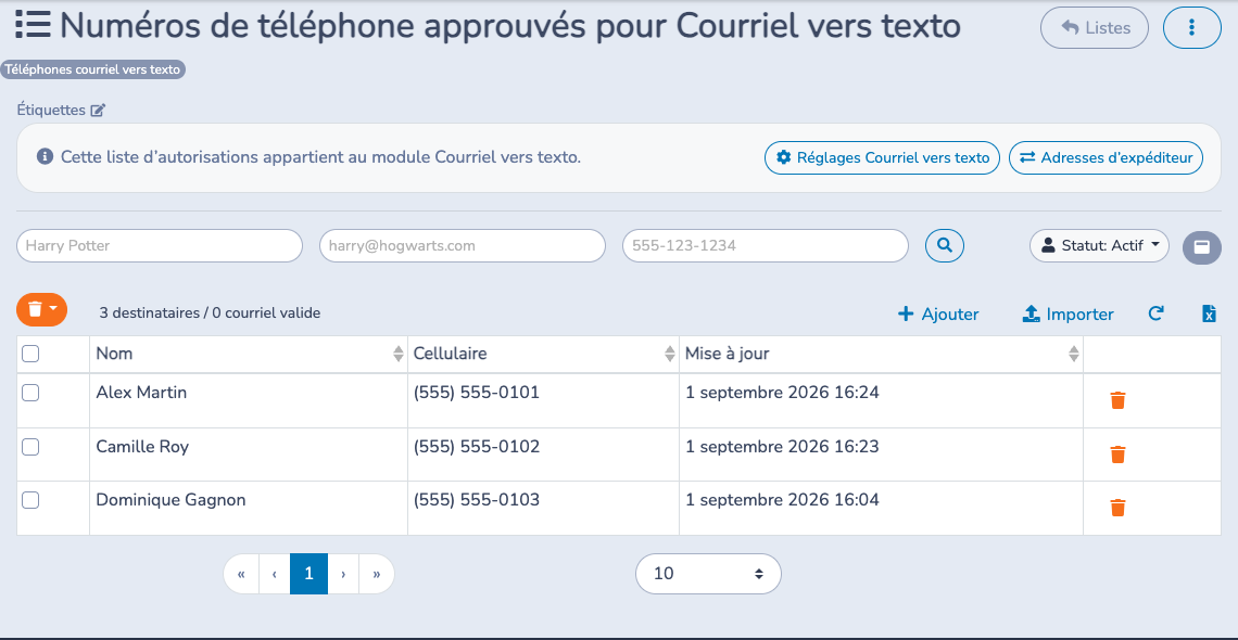 Ajouter un numéro de téléphone destinataire approuvé