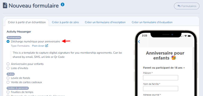 2. Création du formulaire de décharge — illustration