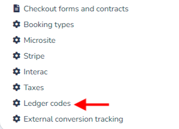 Organization menu with the Ledger codes option highlighted