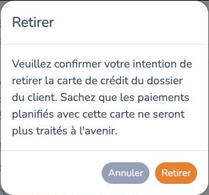 Confirmer le retrait de la carte au dossier