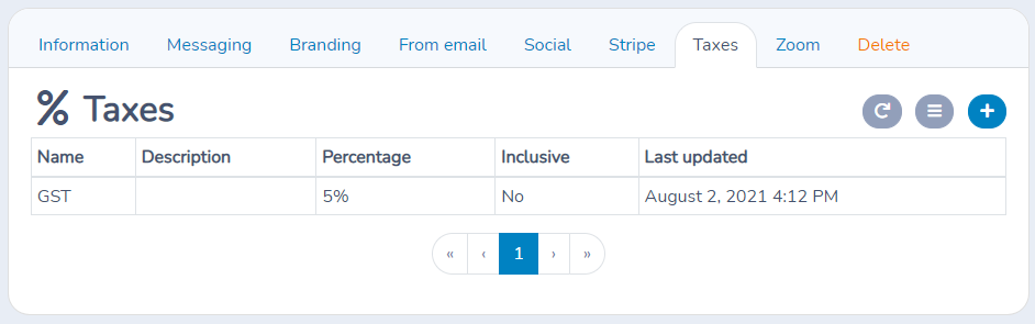 Tax settings in Activity Messenger