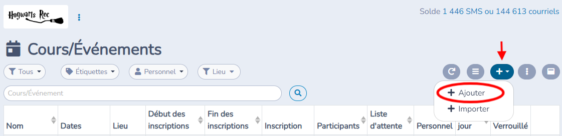 Création d'un cours ou d'un événement — illustration