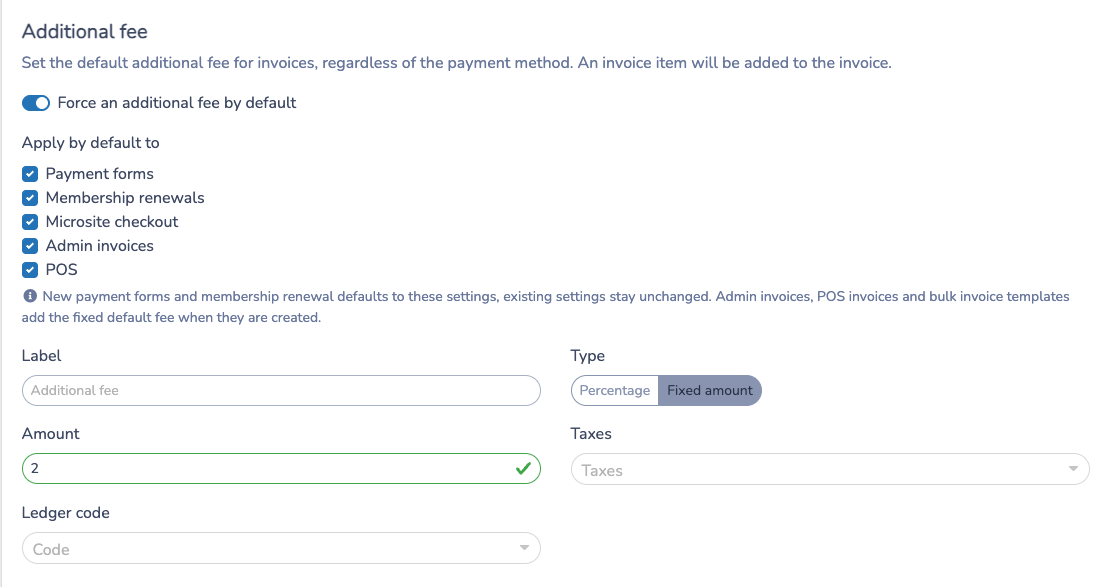 Configure an additional fixed default fee