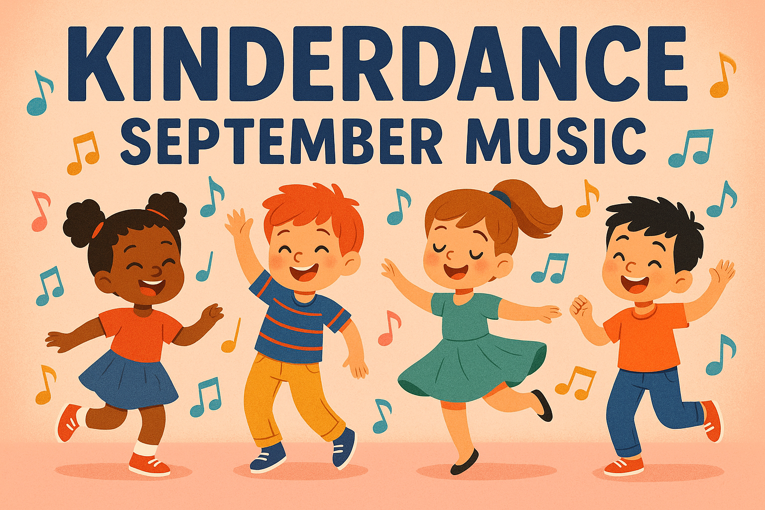 Kids dancing with text "Kinderdance September Music"