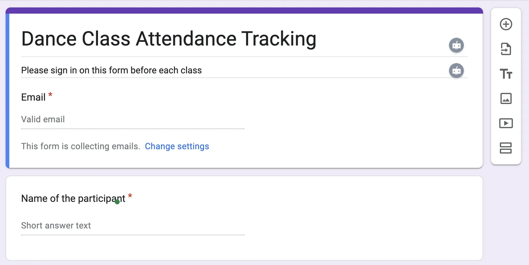 Create your Google Form for self check-in