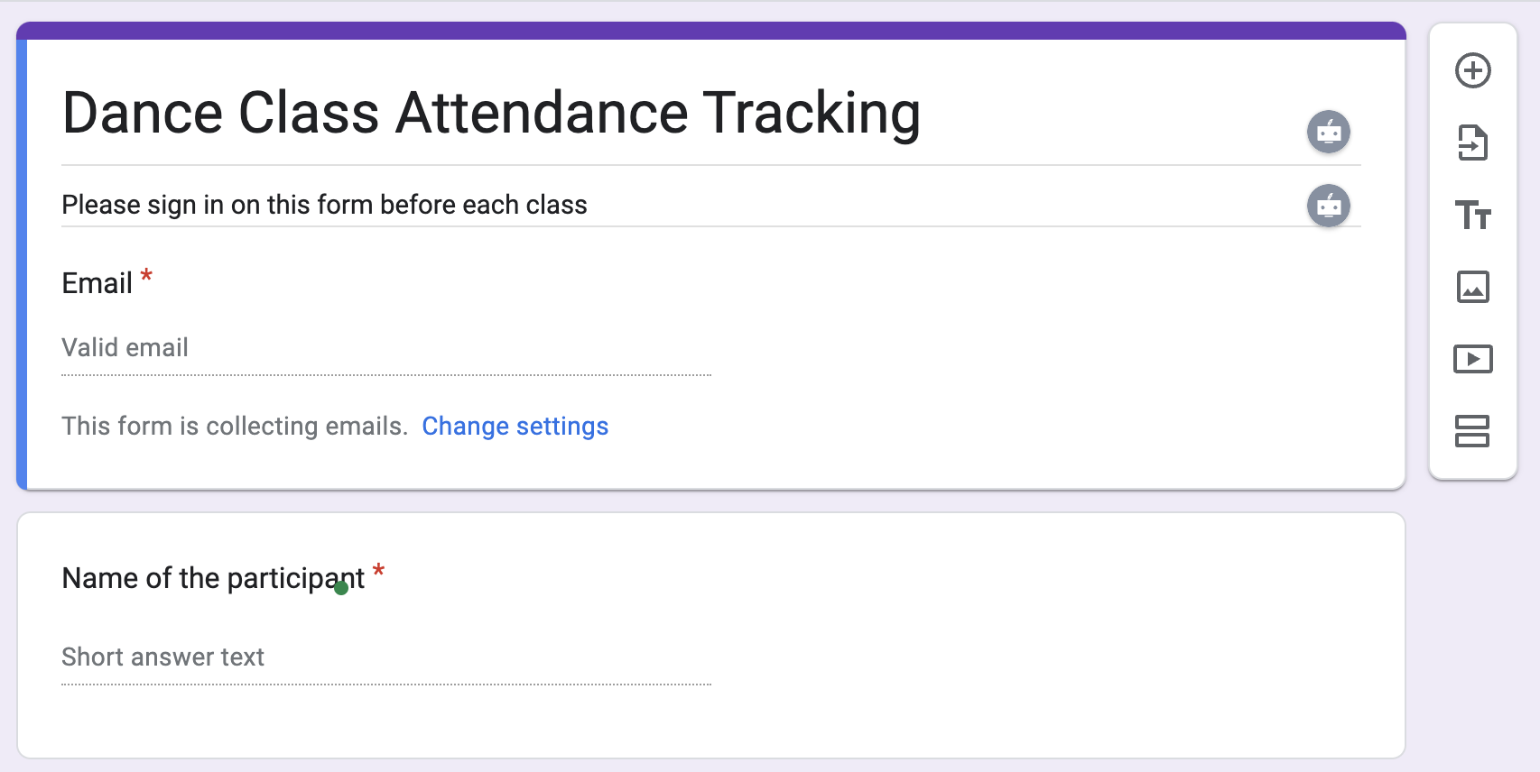 Create your Google Form for self check-in