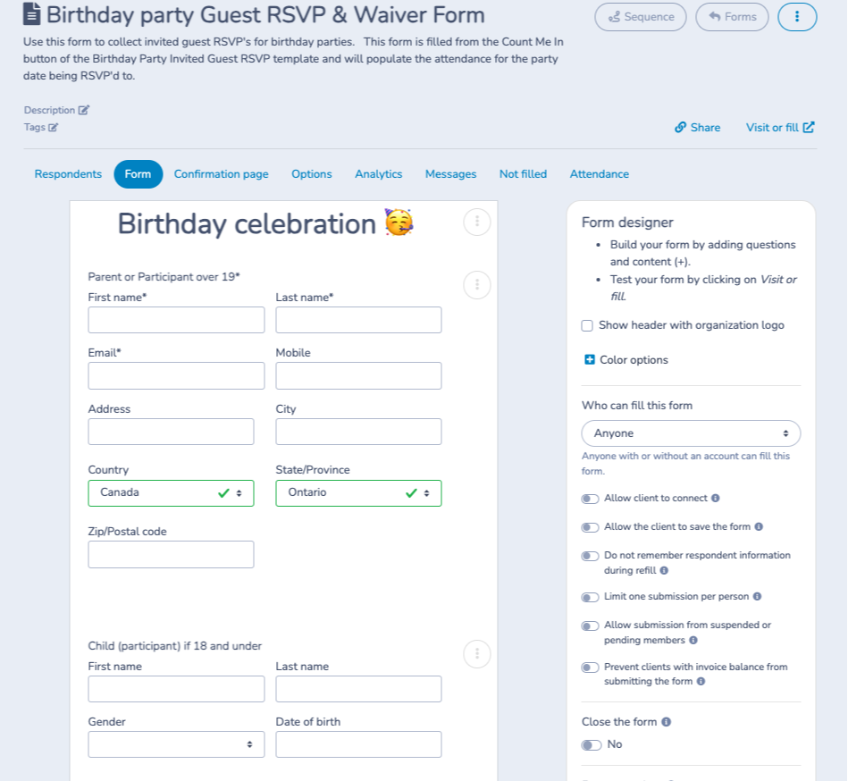 2. Creation of the RSVP form — illustration