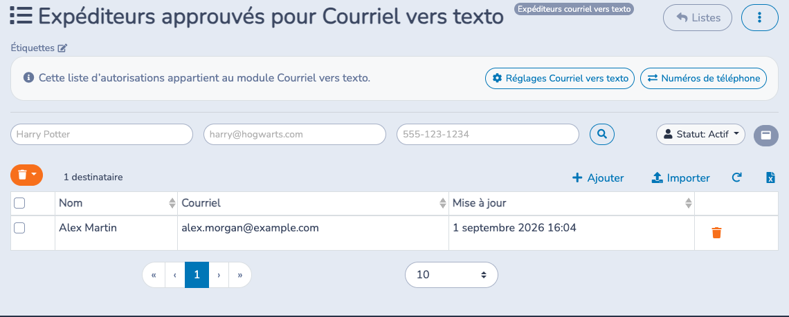 Ajouter une adresse courriel d'expéditeur approuvée