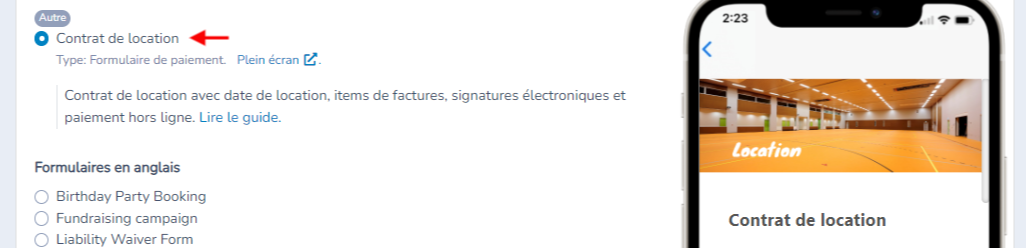 Contrat de location : Étape 1 - Créer un formulaire de paiement