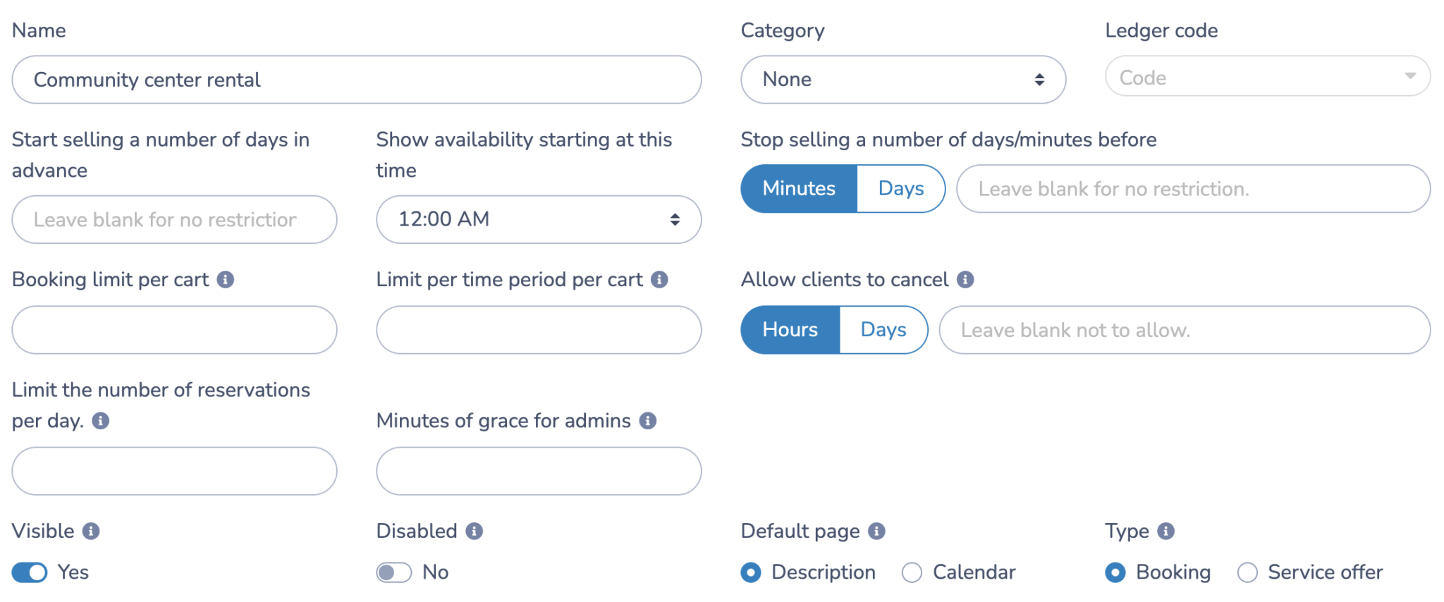 Create your facilities (the resource to be booked)