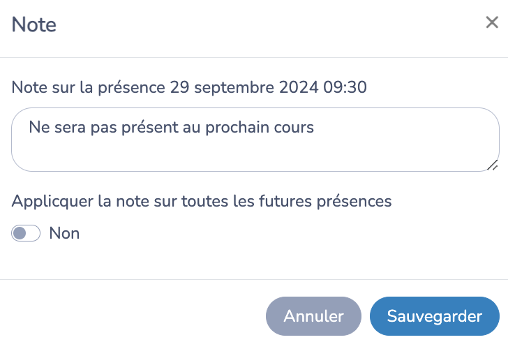 Ajouter des notes à la liste de présence