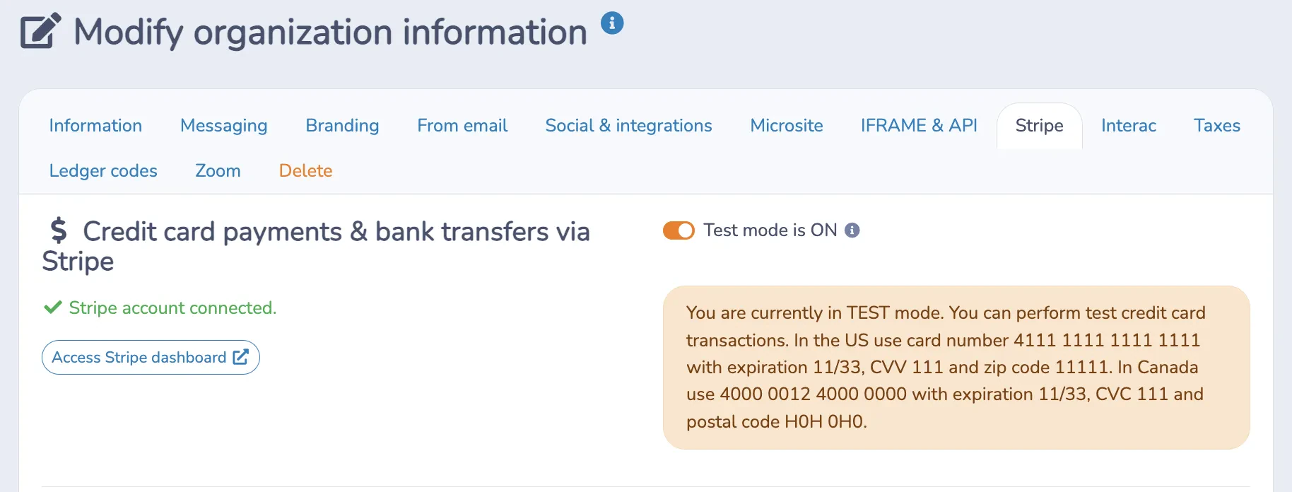 How to use Stripe test mode