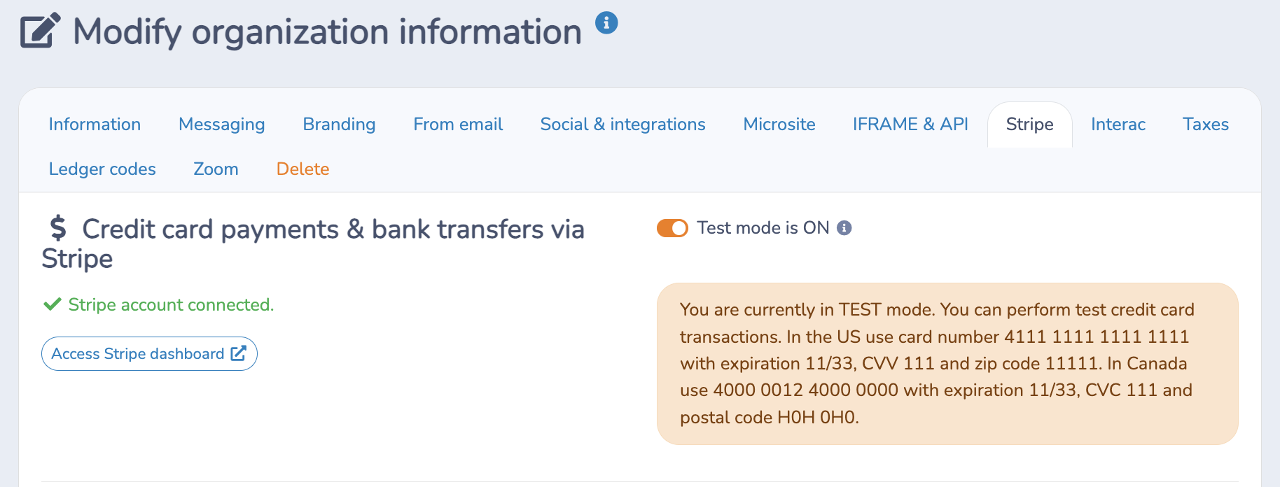 How to use Stripe test mode