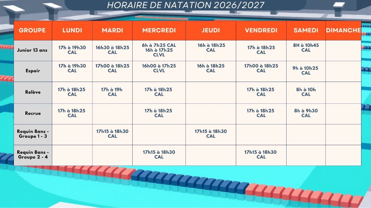 Horaire de cours Natation - Competitif (1)