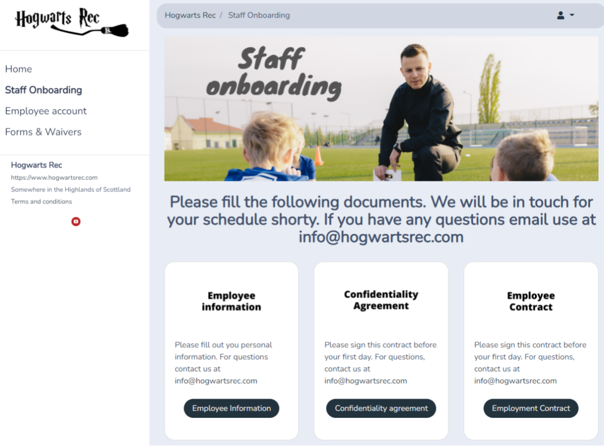 Staff portal with profile and forms