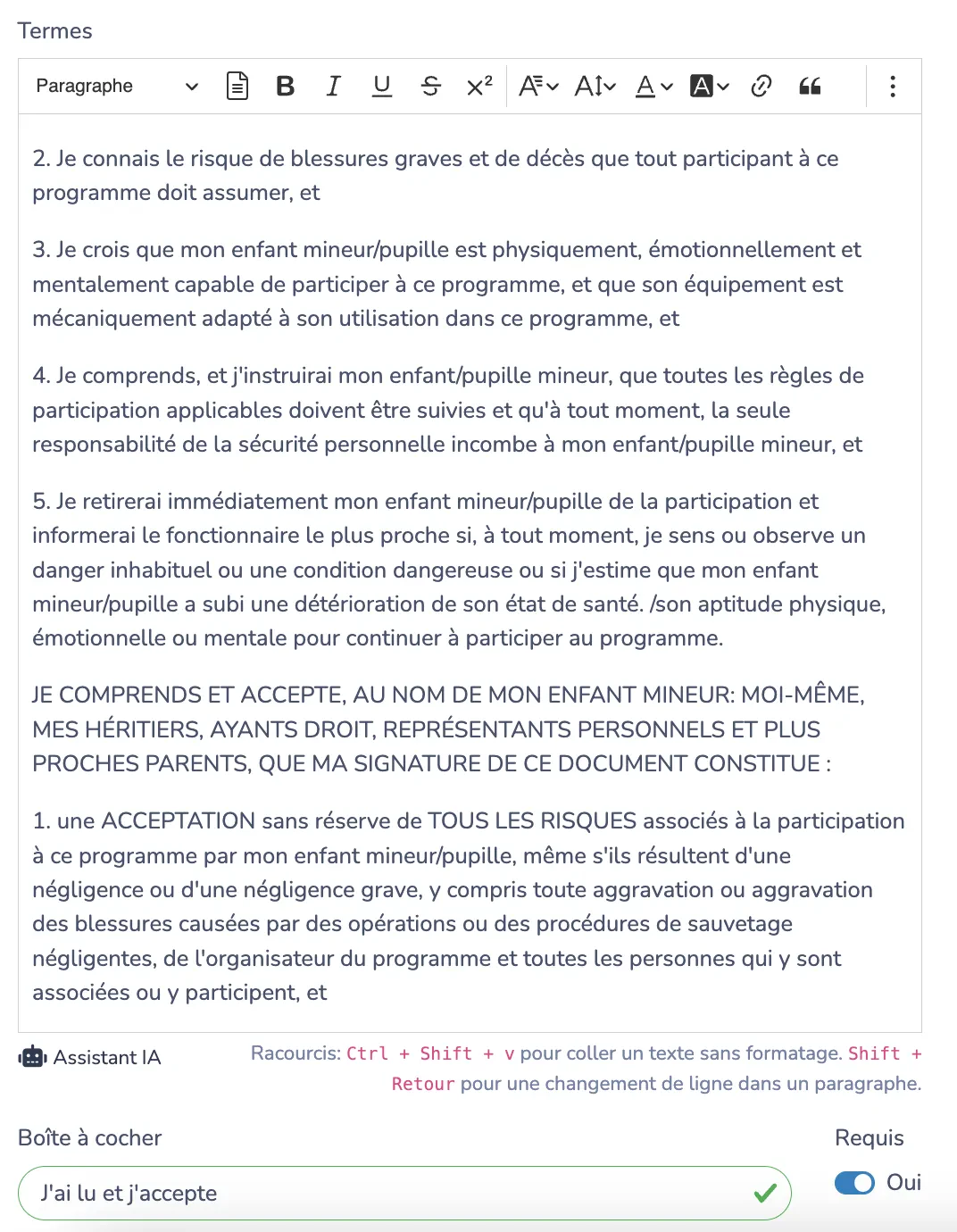 Acceptation des risques et signature numérique