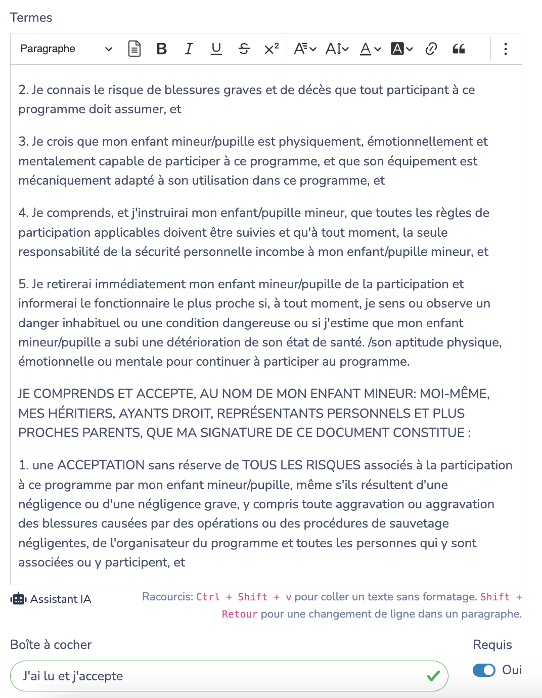 Acceptation des risques et signature numérique