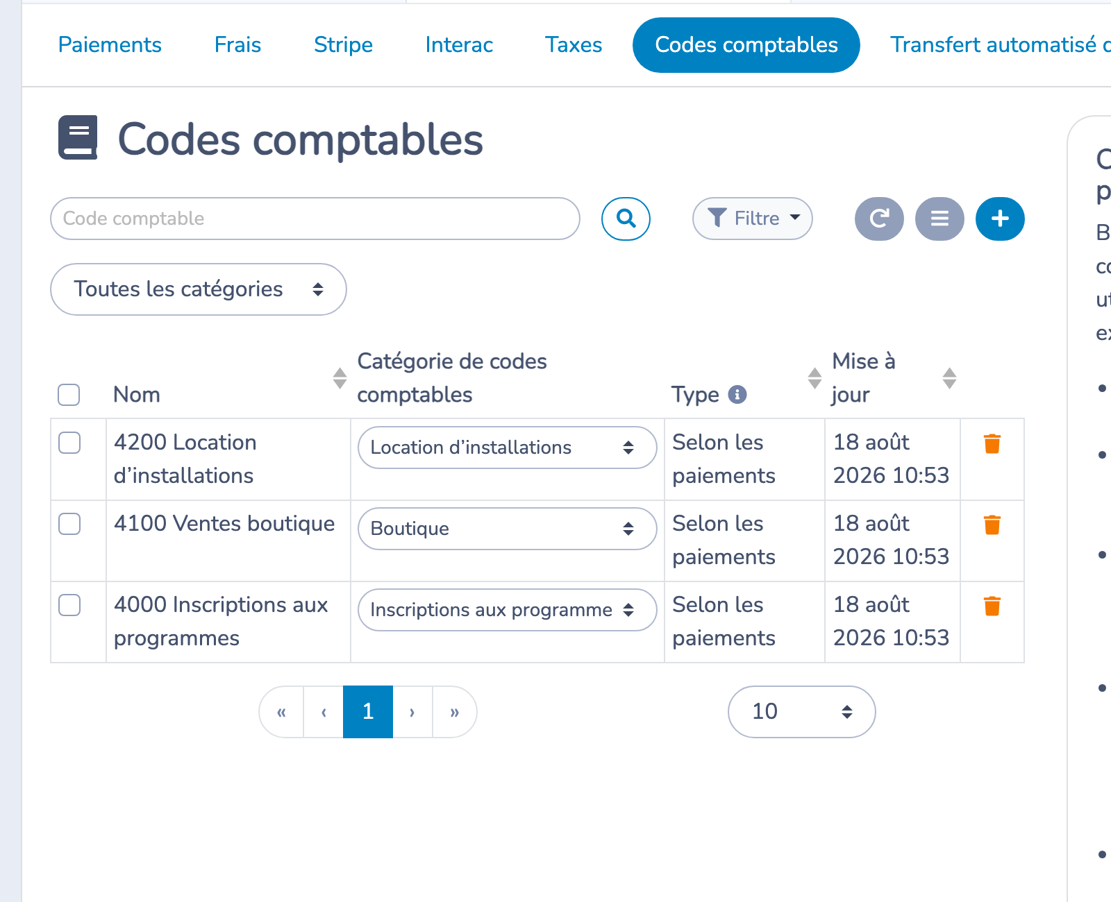 Attribuer des catégories aux codes comptables existants