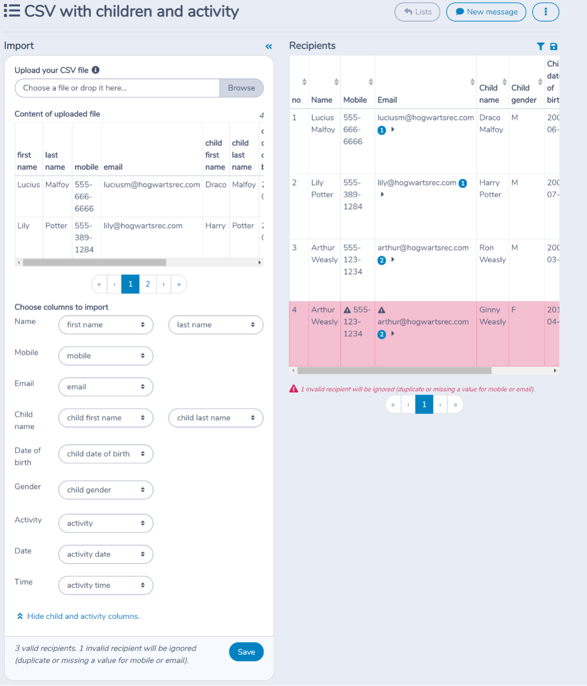 Building a list of recipients from an Excel or CSV uploaded file — illustration