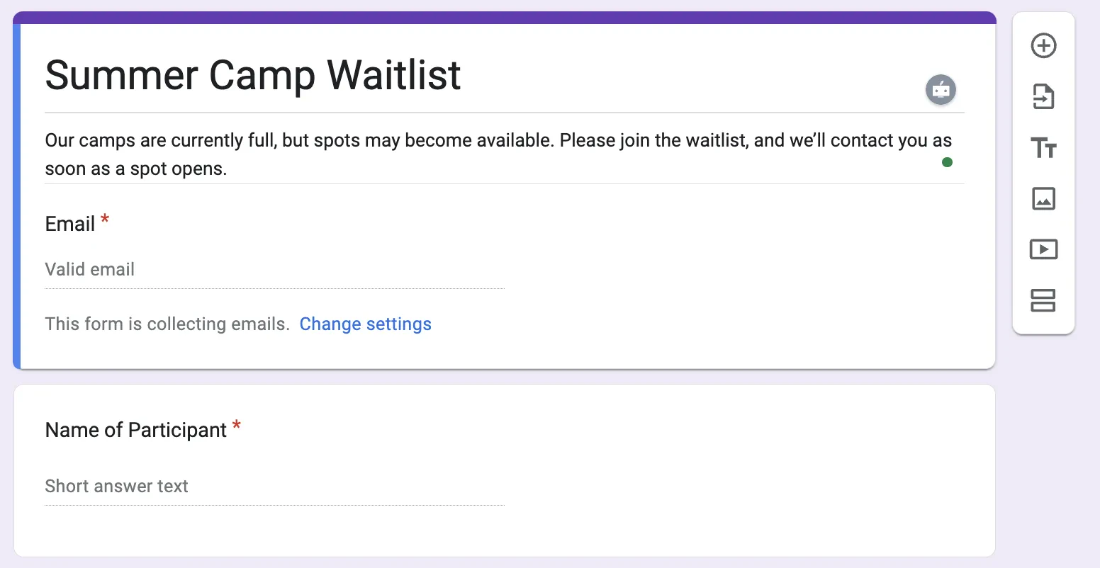 Create a Google Form for Your Waitlist