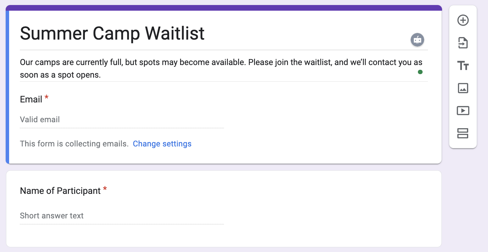 Create a Google Form for Your Waitlist
