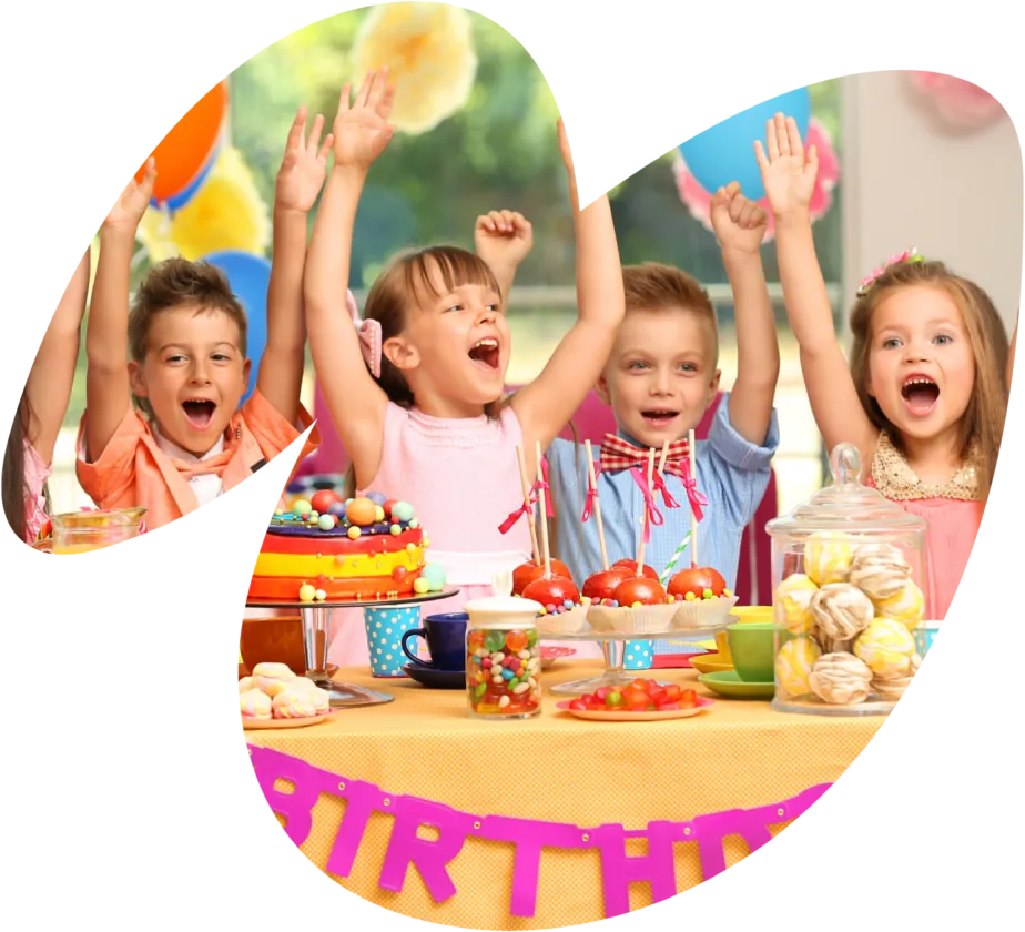 Kids cheering at a birthday party