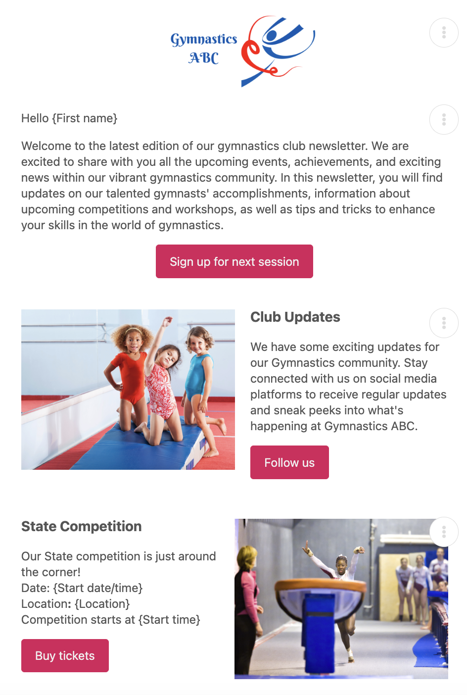 Email Marketinf to sell more tickets for gymnastics competition