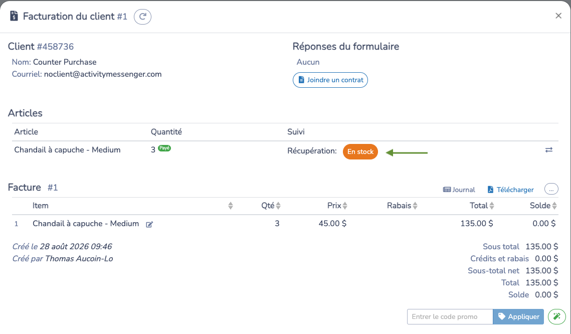 Mettre à jour le statut de récupération ou de prêt depuis la facture du client