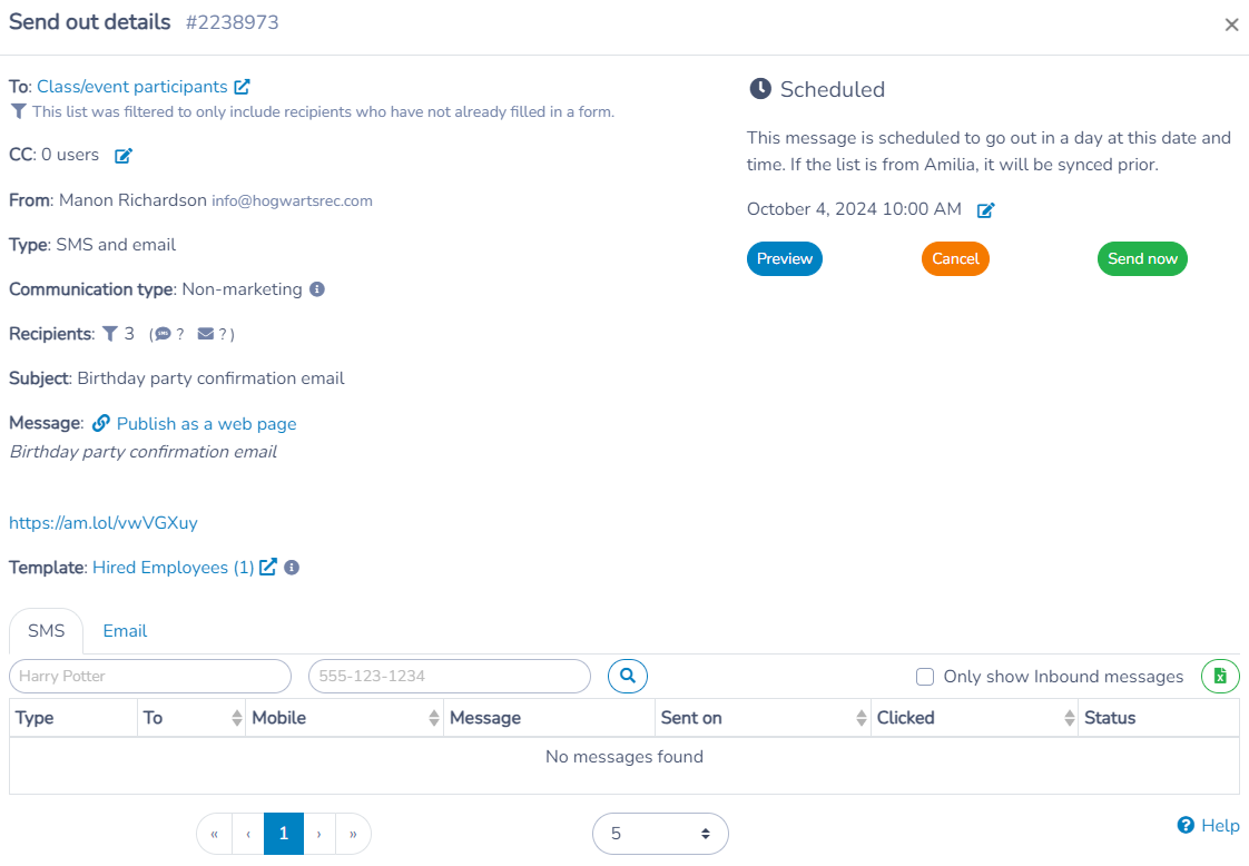 Activity Messenger Help | Schedule sending a message | Activity Messenger