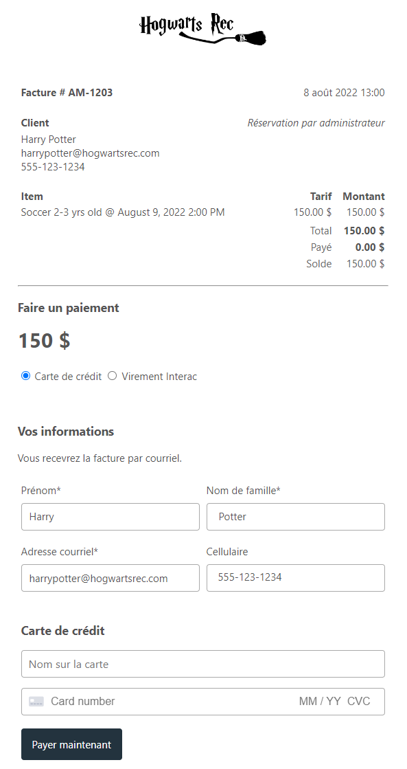 Paiement par client (en ligne)