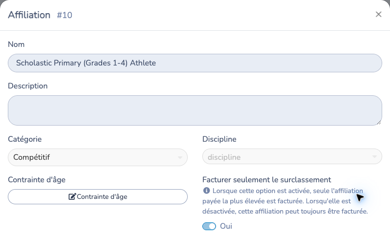 Configuration d’une affiliation dans une fédération participante; les champs partagés sont en lecture seule