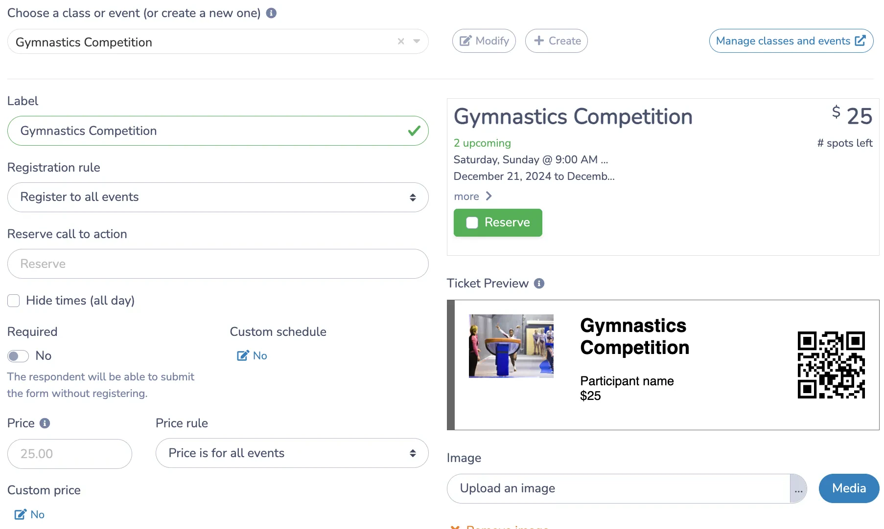 Online ticket form designed with Canva