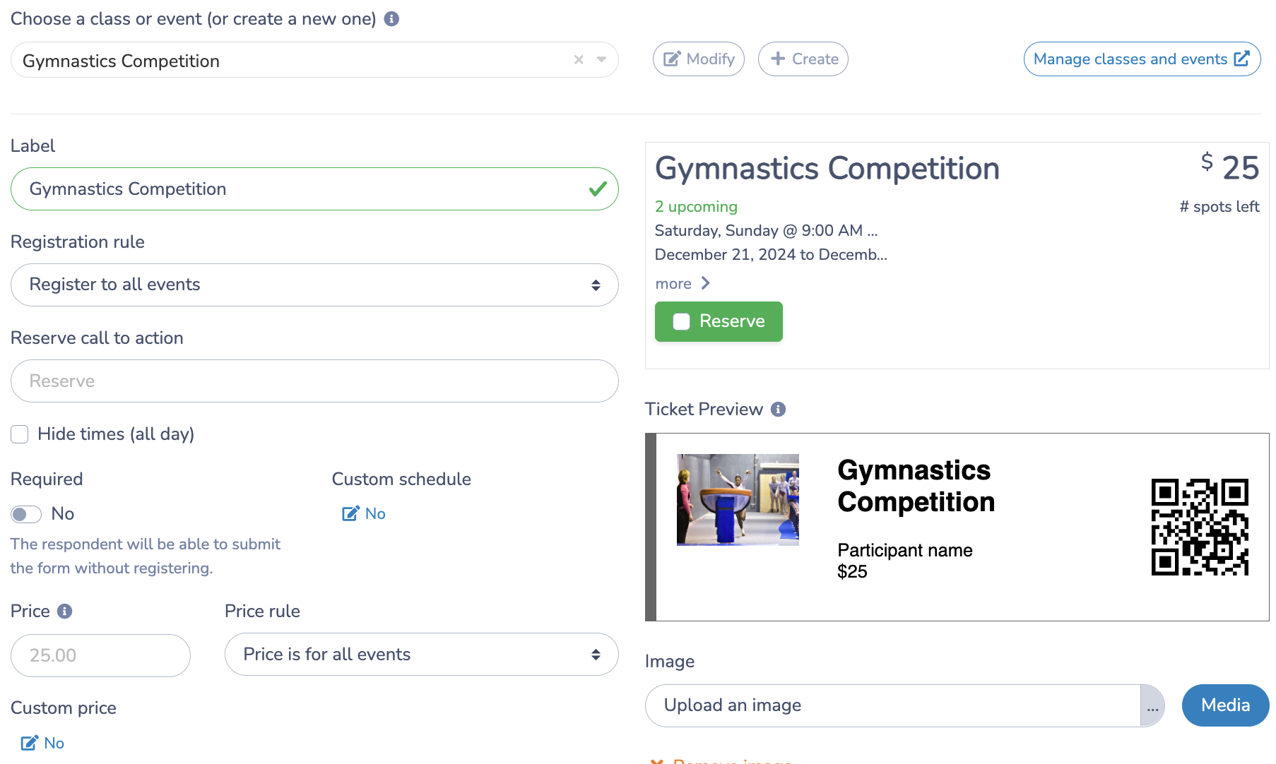 Online ticket form designed with Canva