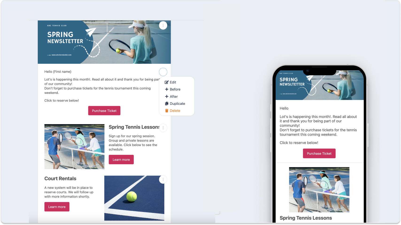 Online form tools: Activity-Messenger Email Marketing for tennis clubs and academies