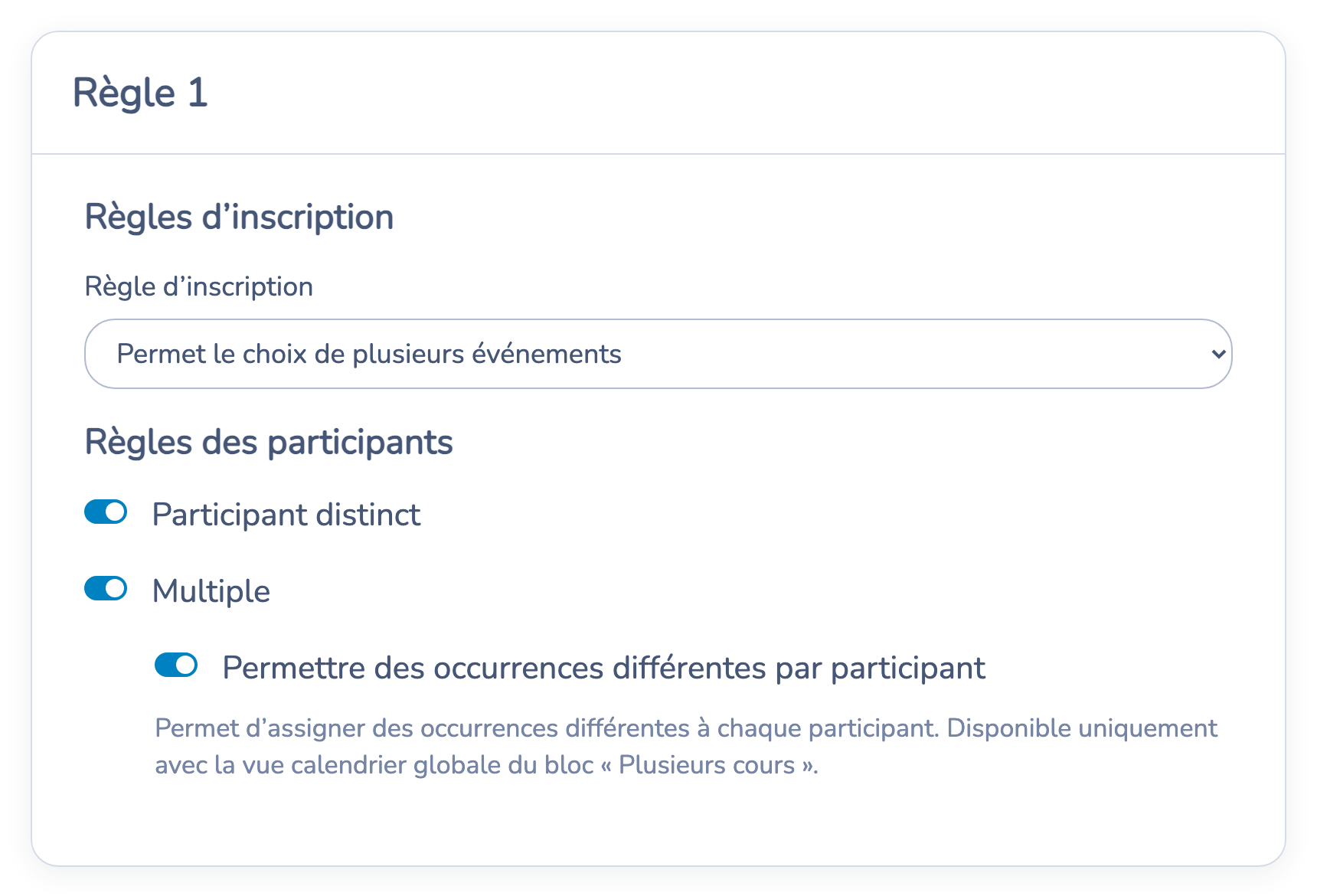 Activer l'assignation d'occurrences différentes pour plusieurs participants