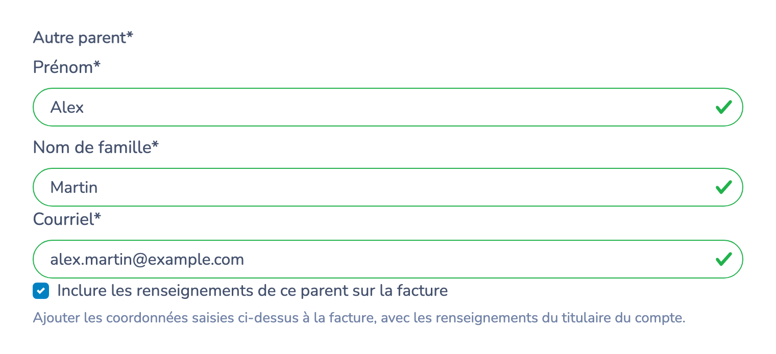 La case facultative concernant la facture sous les coordonnées de l’autre parent