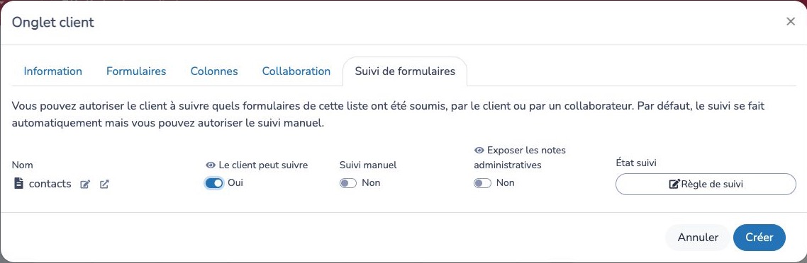 Activer le suivi automatique et consulter les options disponibles