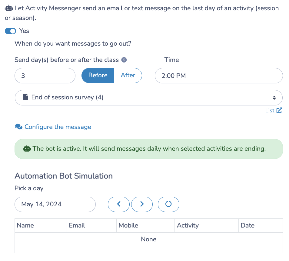 Automate surveys at the end of a tennis lesson