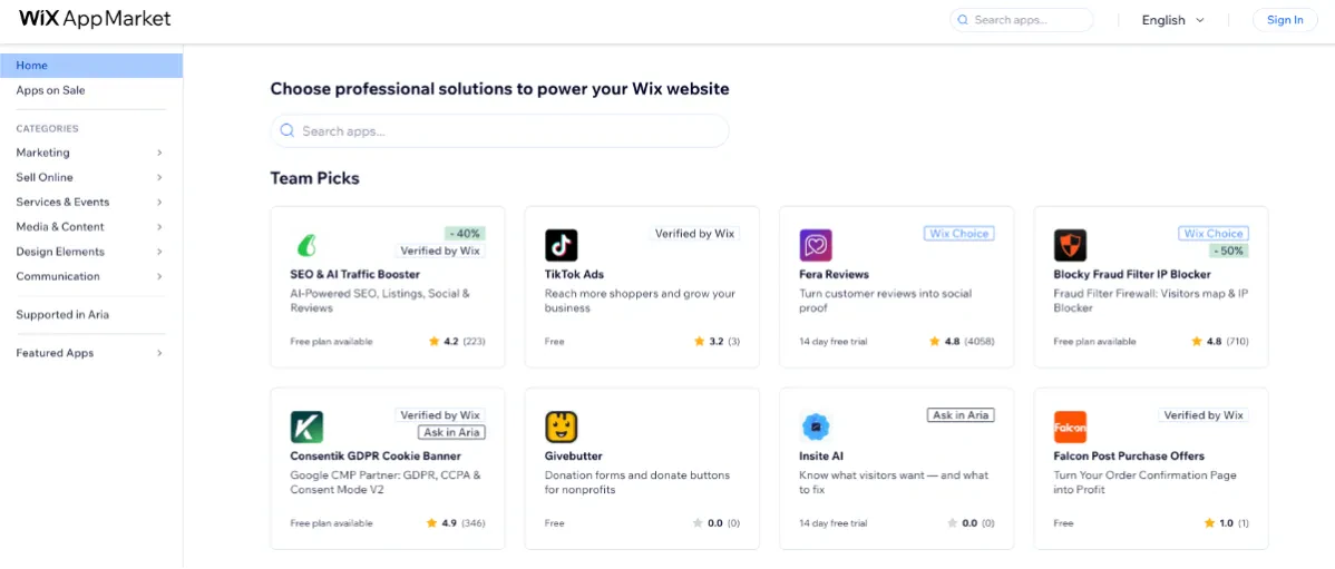 Wix app market