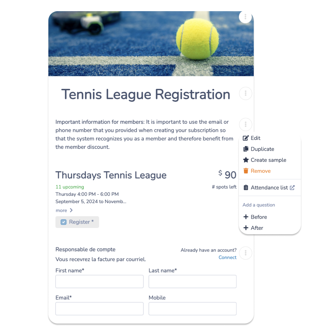 Manage your Tennis leagues