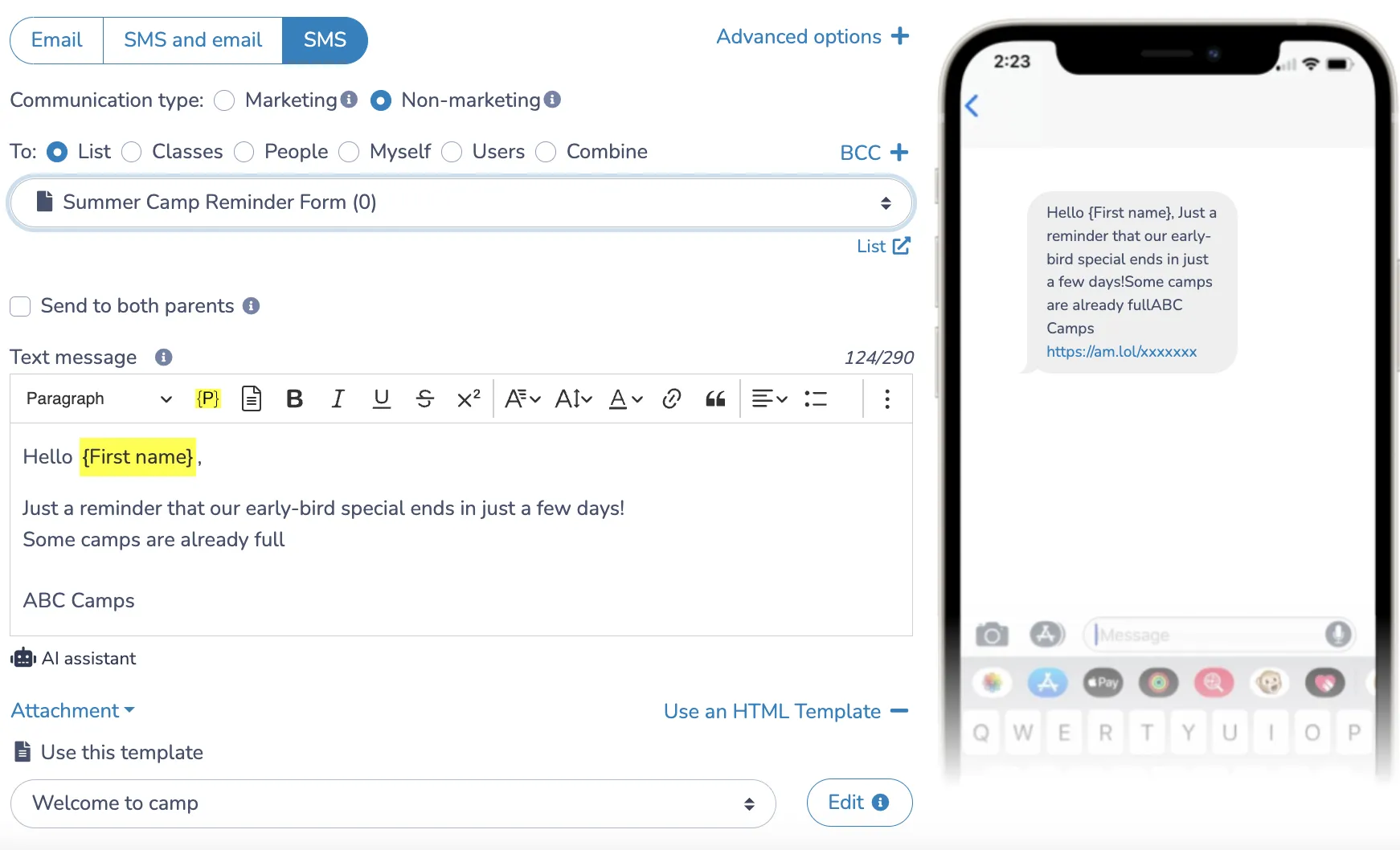 SMS Marketing for Camps