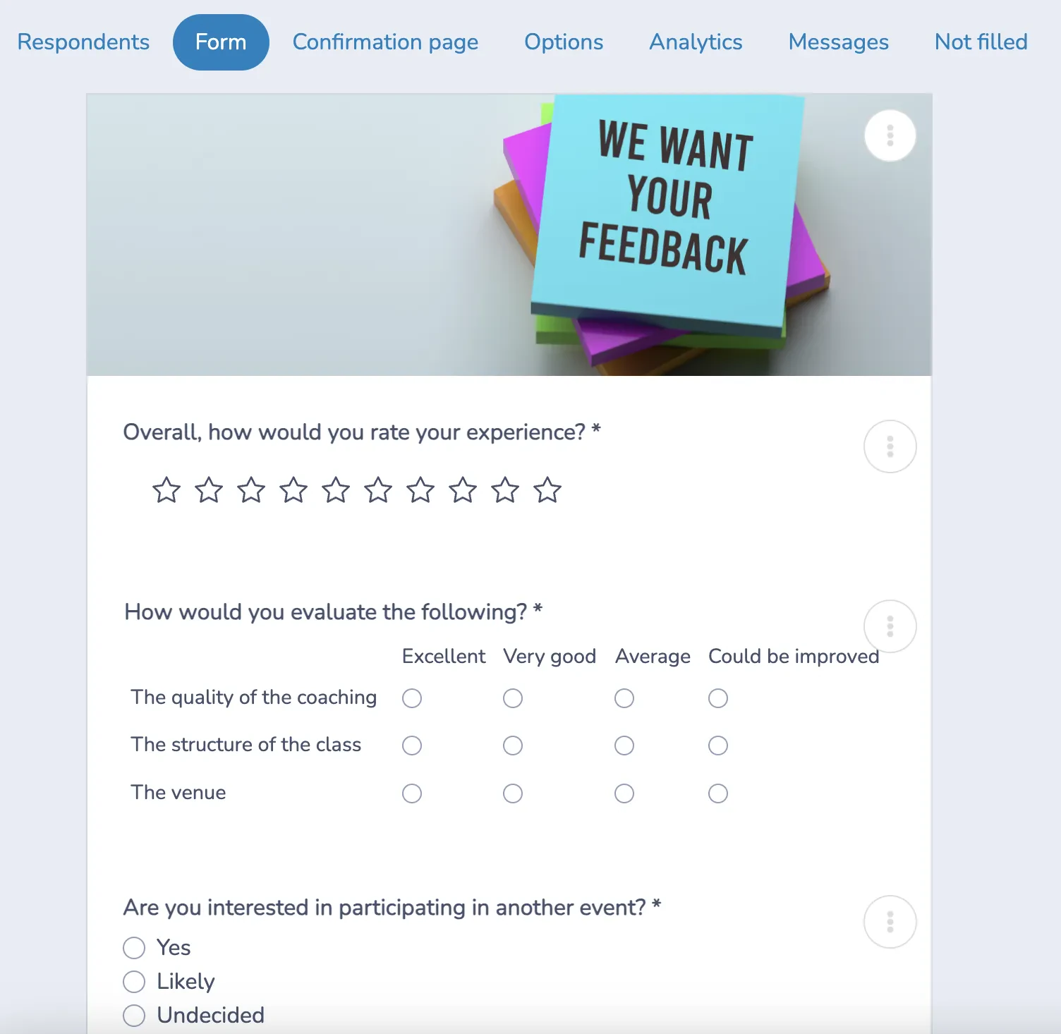 how to sell event tickets online: example of survey for post-event feedback