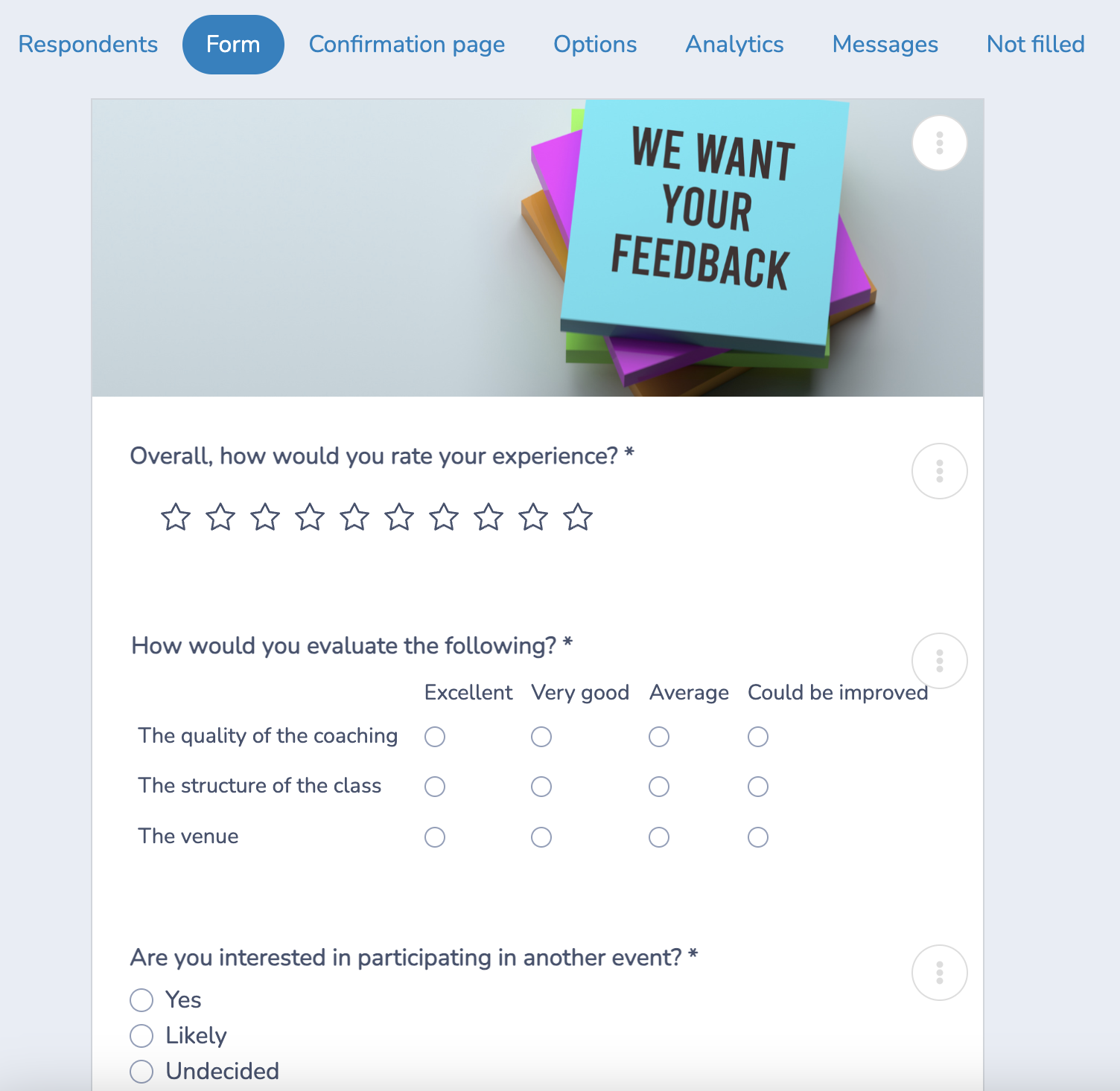 how to sell event tickets online: example of survey for post-event feedback