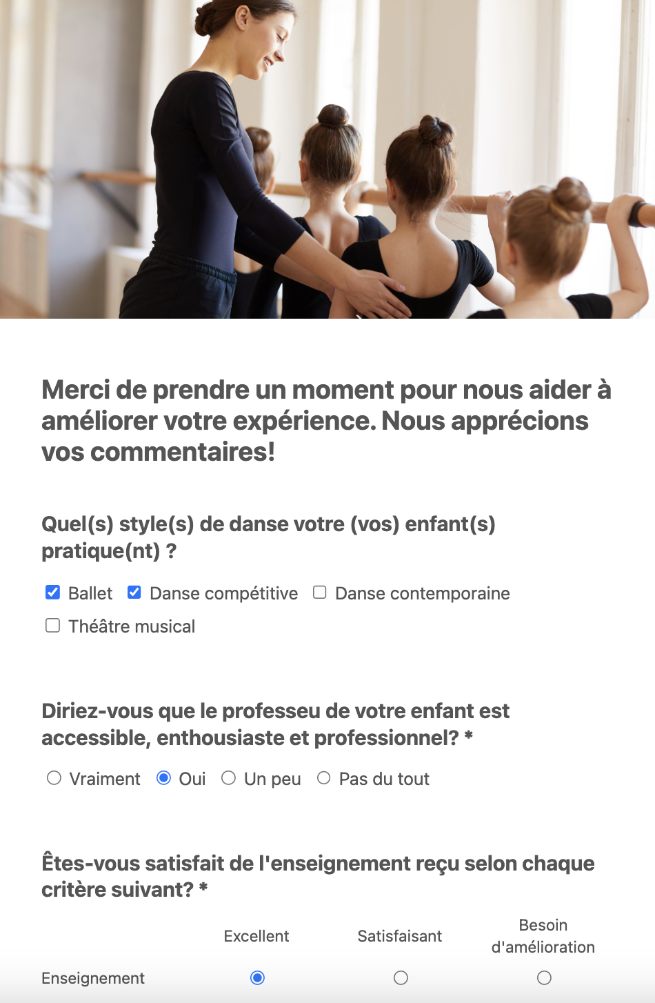 Création de sondage pour studio de danse