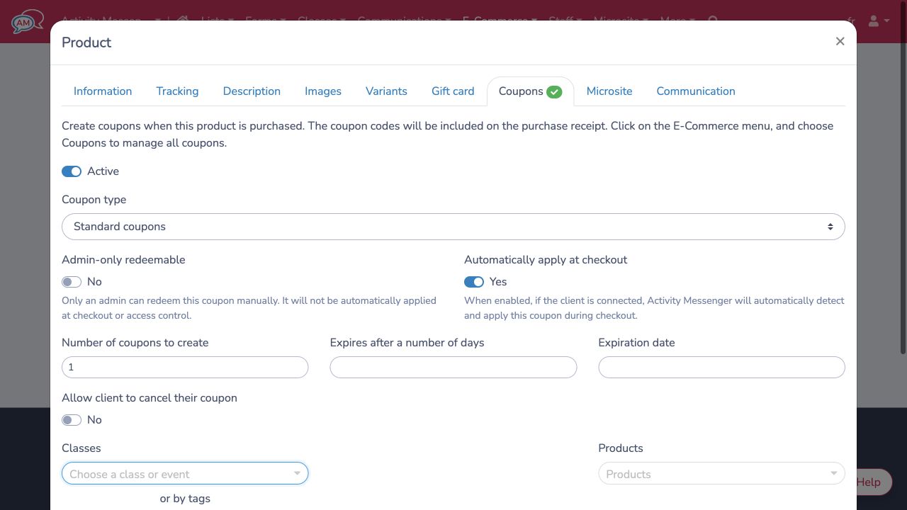 Configure a product to create an automatically applied standard coupon