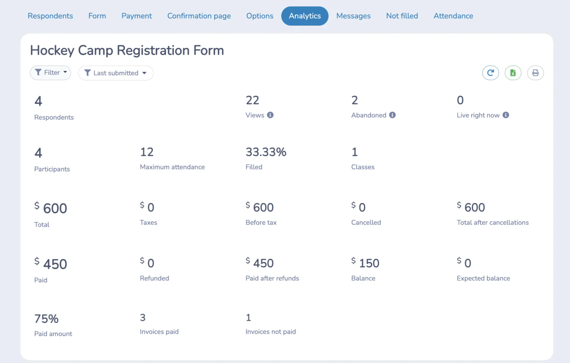 Monitor Registrations on your Hockey Camp form
