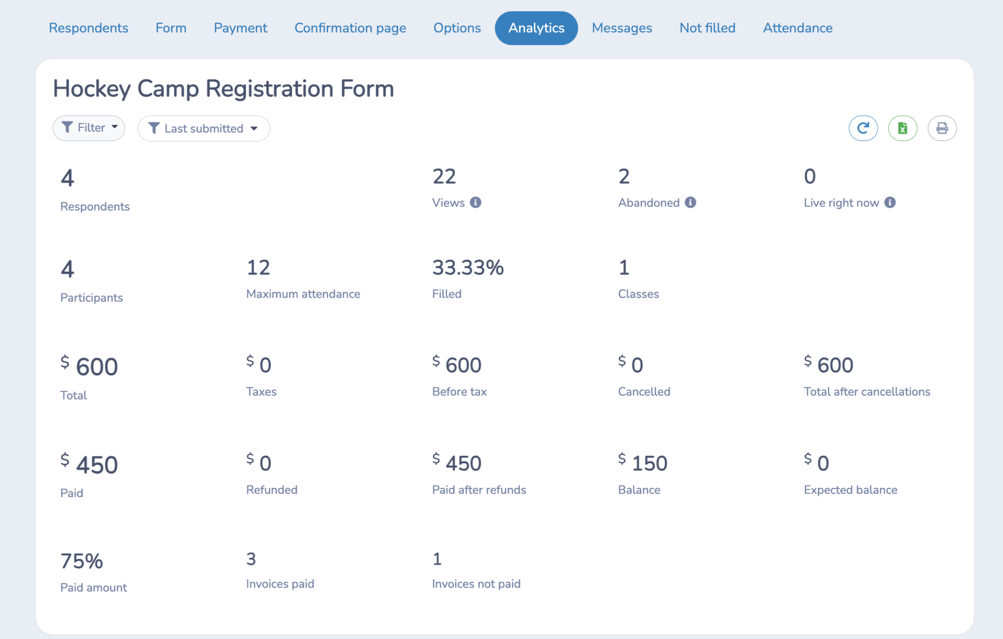 Monitor Registrations on your Hockey Camp form
