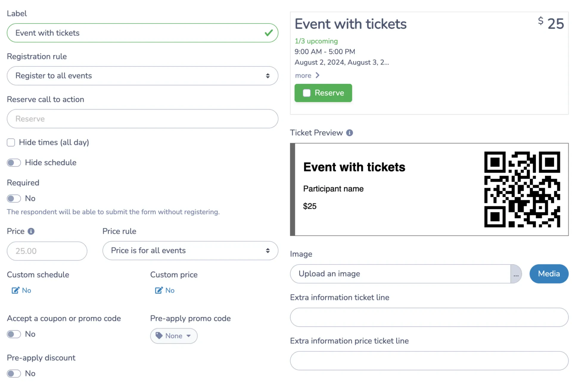 Customize Ticket Options