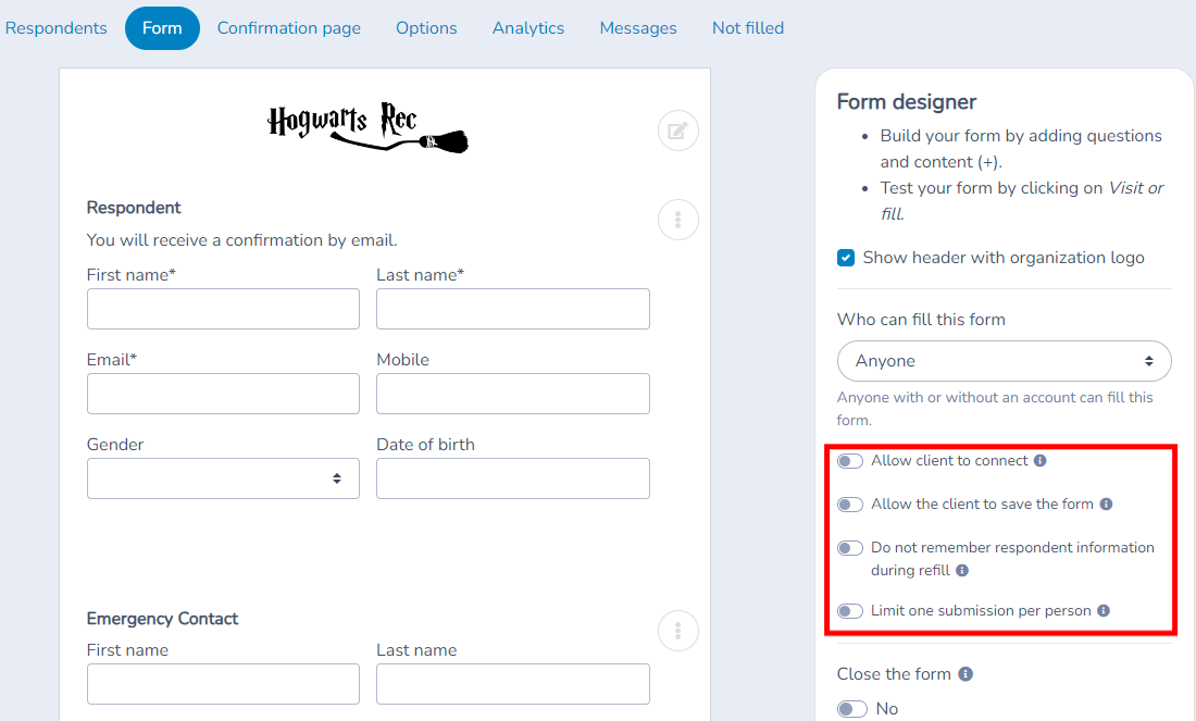 Form settings 2